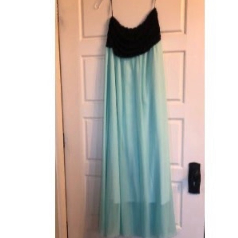 Mint and Black Strapless Maxi Dress - Size Medium